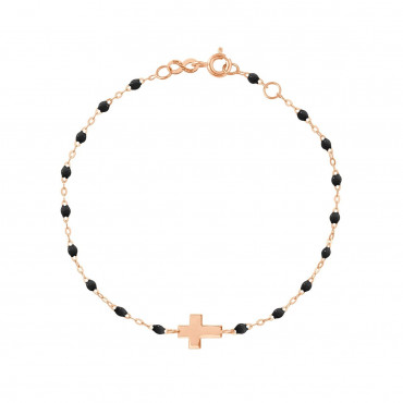 BRACELET GIGI NOIR - OR ROSE CROIX 17cm