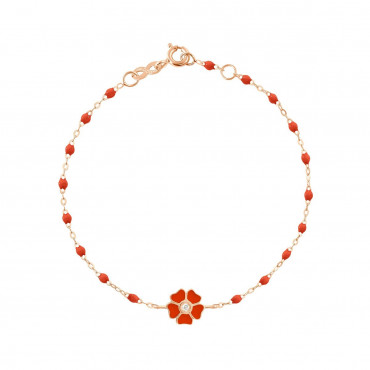 BRACELET GIGI OR ROSE - MOTIF FLEUR DIAMANT RESINE CORAIL